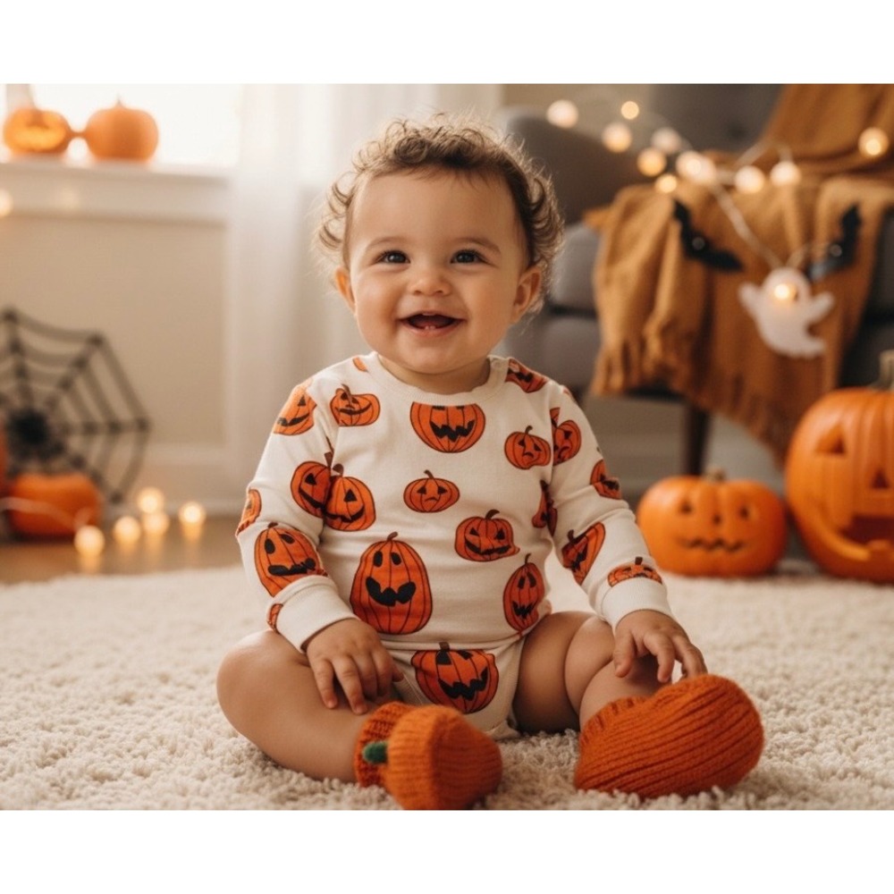 Baby Halloween Pumpkin Long Sleeve 6-9 Months Romper Outfit
